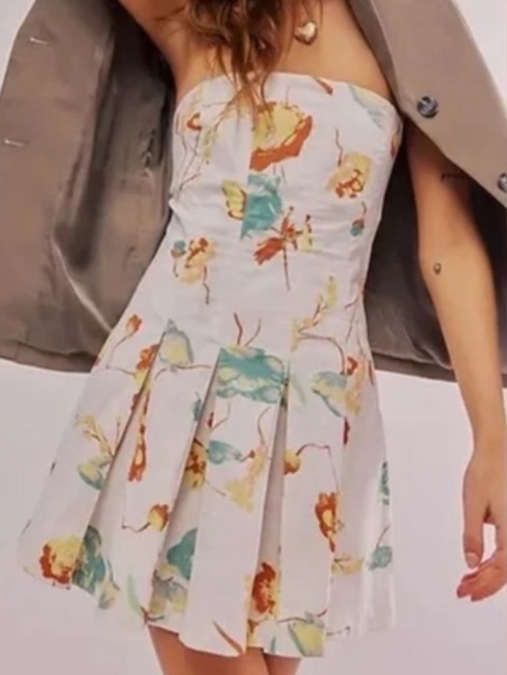 Free People Floral Strapless Pleated Made Me Smile Mini Dress, Size L, NWT